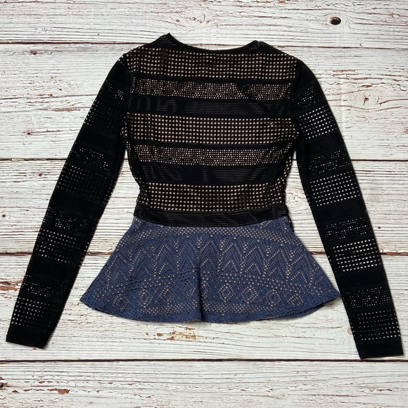 BCBGMAXAZRIA Maira Peplum Mesh Top in Stormy Blue Sz XXS - Picture 11 of 16